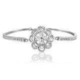 Taraash 925 Sterling Silver White Cz Fancy Floral Bangle / Kada For Women - Taraash