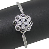 Taraash 925 Sterling Silver White Cz Fancy Floral Bangle / Kada For Women - Taraash