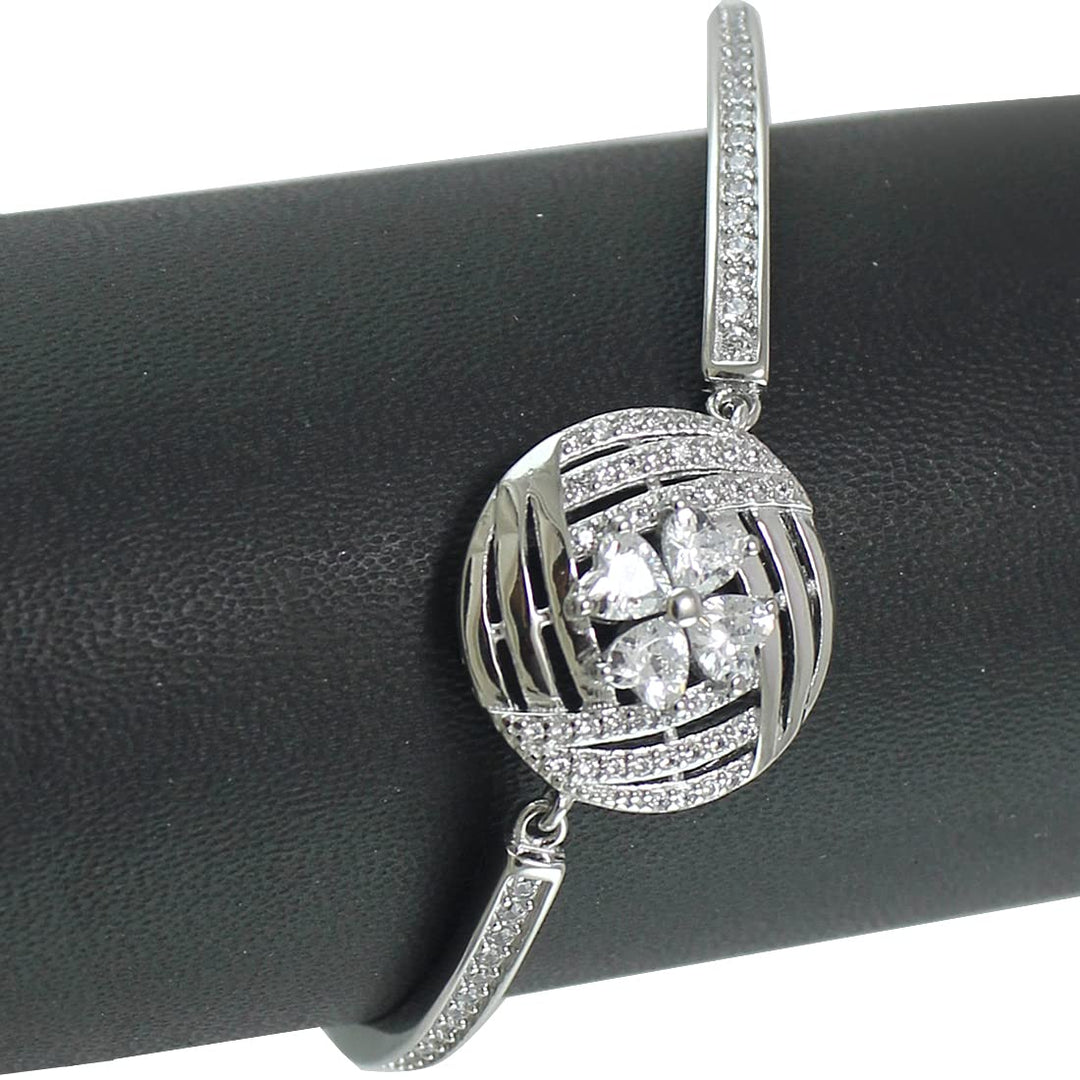 Taraash 925 Sterling Silver White Cz Fancy Round shape Bangle For Women | Openable Kada - Taraash