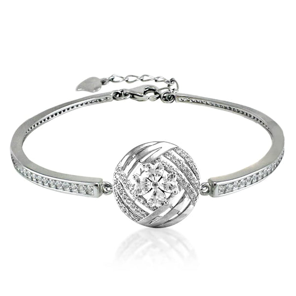 Taraash 925 Sterling Silver White Cz Fancy Round shape Bangle For Women | Openable Kada - Taraash