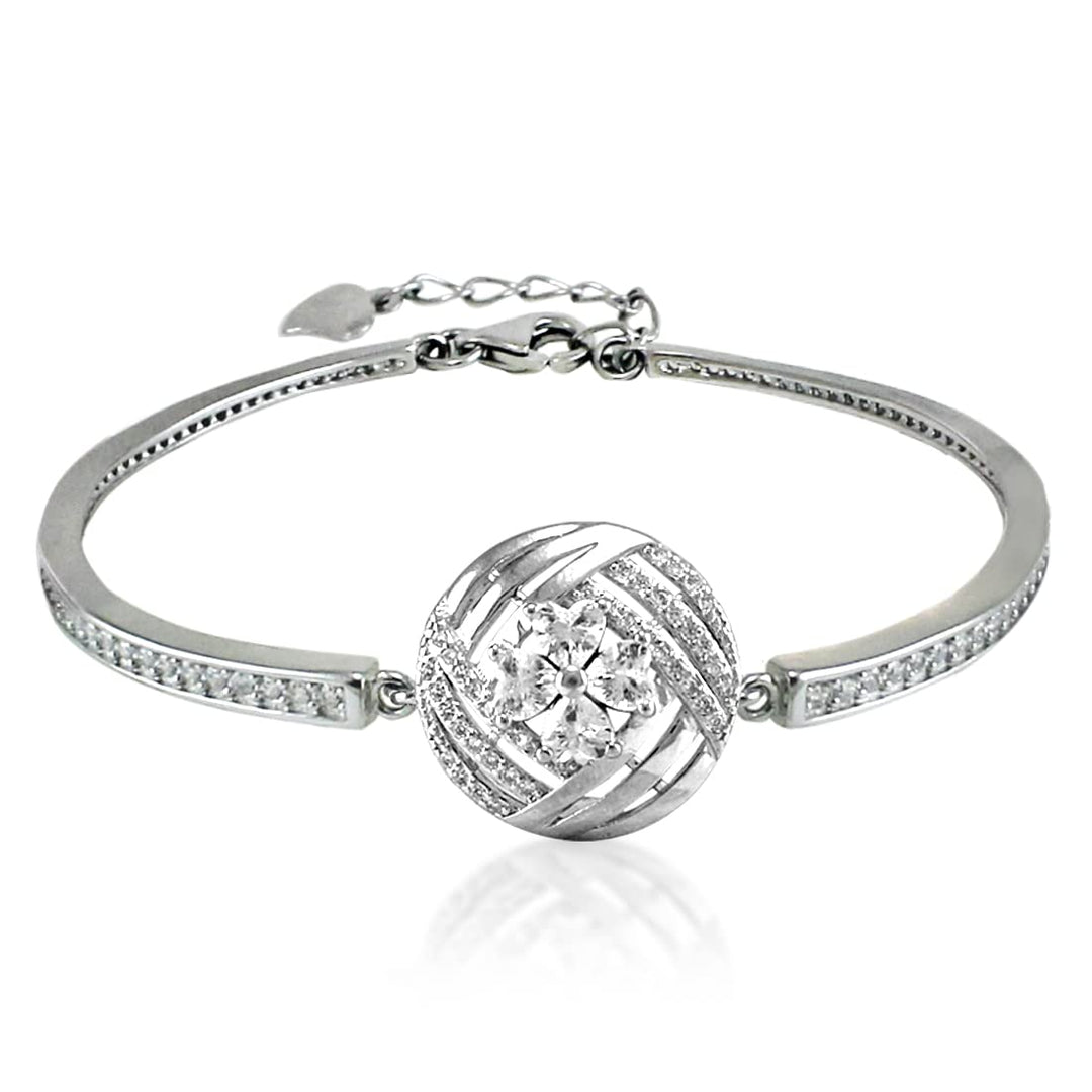 Taraash 925 Sterling Silver White Cz Fancy Round shape Bangle For Women | Openable Kada - Taraash