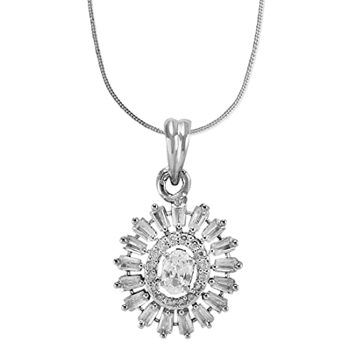 Taraash 925 Sterling Silver White CZ Pendant With Chain For Women - Taraash