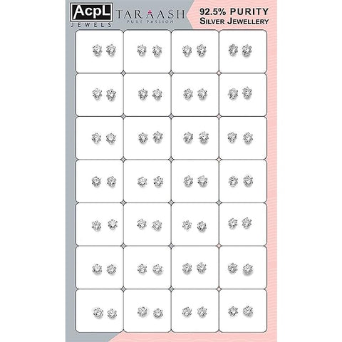 Taraash 925 Sterling Silver White Cz Stud Earrings CBER167 (Set of 28) - Taraash
