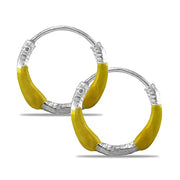 Taraash 925 Sterling Silver Yellow Enamel Hoops For Girls - Taraash