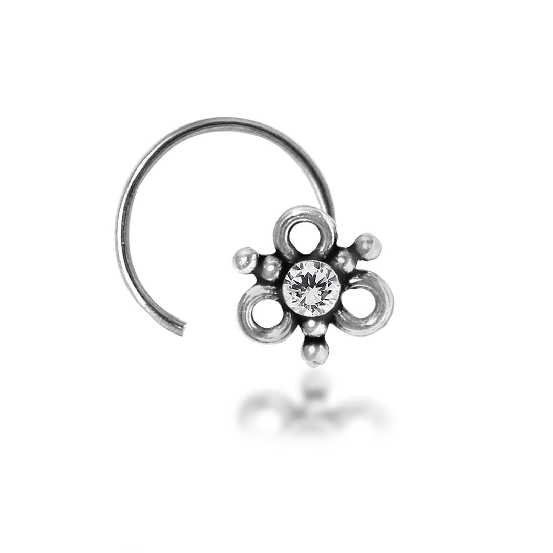 Taraash 925 Sterling White Stone Nosepin | Silver Nosepin | Silver Nosepin For Women - Taraash