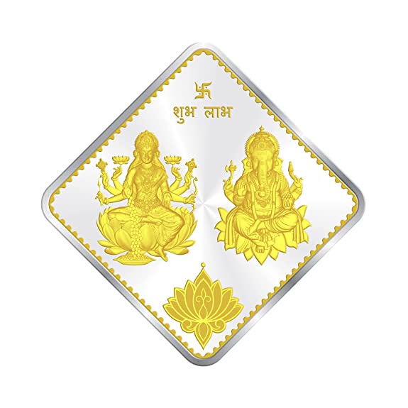 Taraash 999 Gold Plated Lakshmi Ganesh 20 gm Silver Coin By ACPL - Taraash