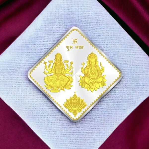 Taraash 999 Gold Plated Lakshmi Ganesh 20 gm Silver Coin By ACPL - Taraash