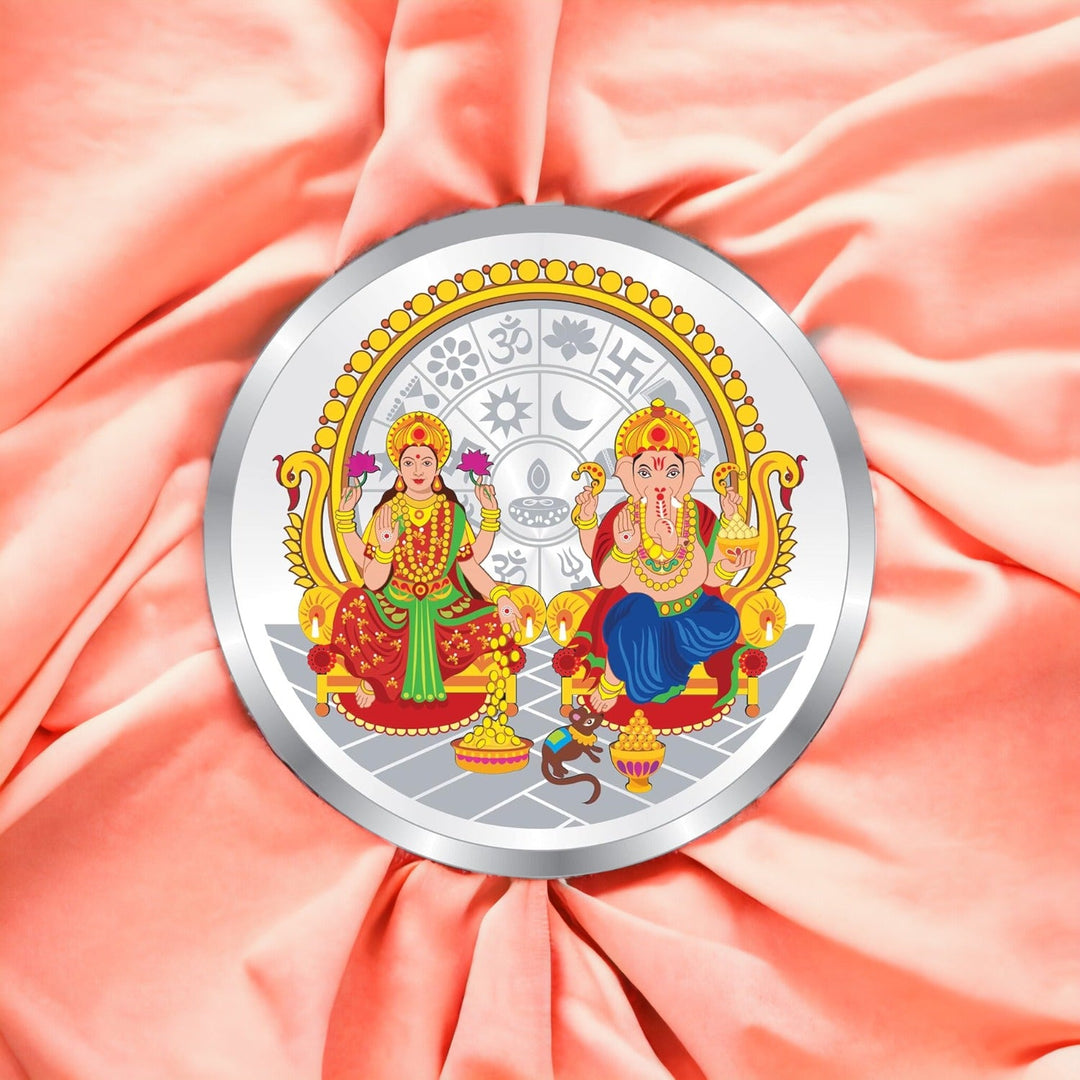 Taraash 999 Purity 10 gm Laxmi Ganesh Silver Coin With Packaging By ACPL - Taraash