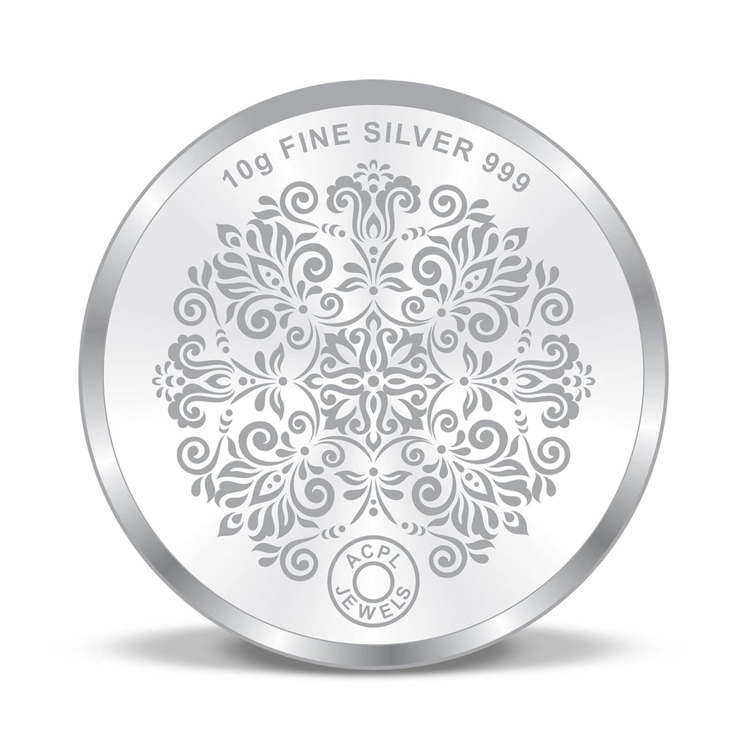 Taraash 999 Purity 10 gm Laxmi Ganesh Silver Coin With Packaging By ACPL - Taraash