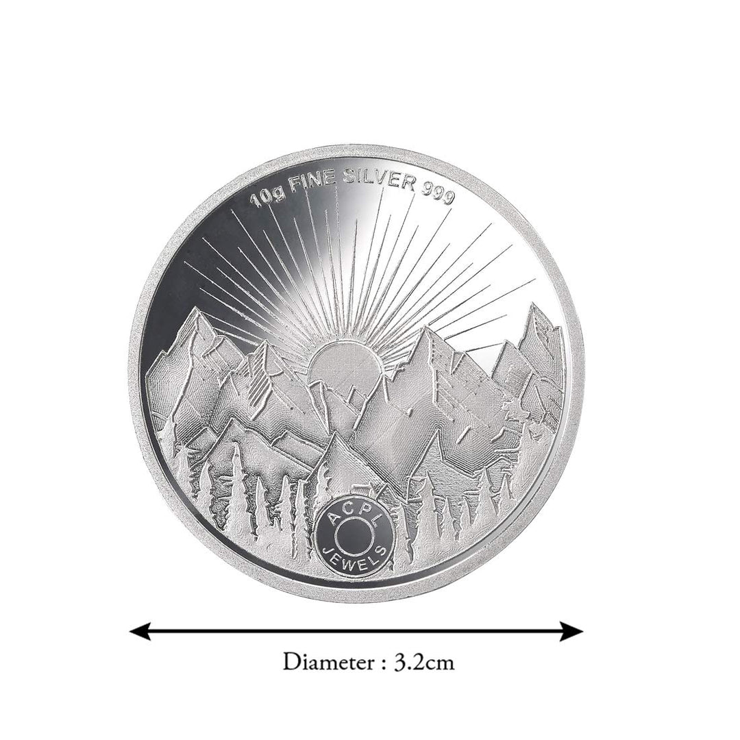Taraash 999 Purity 10 gm Sunrise Gayatri Mantra Silver Coin With Gift Packaging By ACPL - Taraash