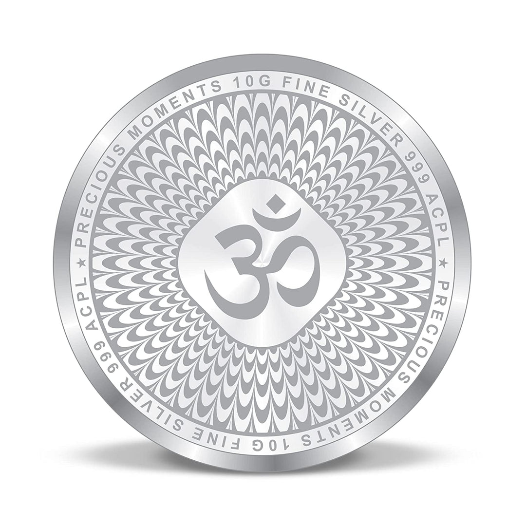 Taraash 999 Purity 10 grams Laxmi Ganesh Saraswati Silver Coin With Packaging By ACPL - Taraash