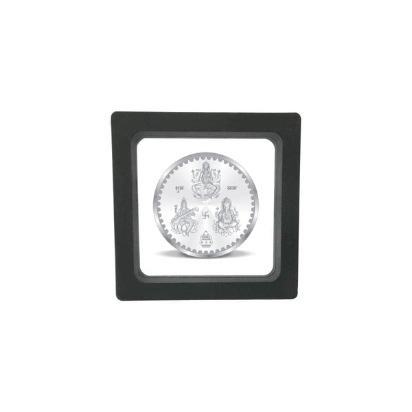 Taraash 999 Purity 10 grams Laxmi Ganesh Saraswati Silver Coin With Packaging By ACPL - Taraash