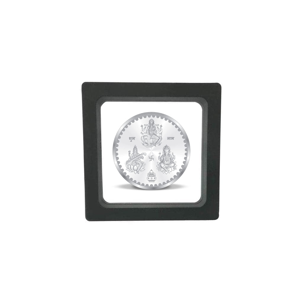 Taraash 999 Purity 10 grams Laxmi Ganesh Saraswati Silver Coin With Packaging By ACPL - Taraash