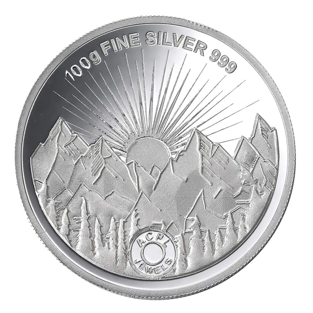 Taraash 999 Purity 100 gm Sunrise Gayatri Mantra Silver Coin By ACPL - Taraash
