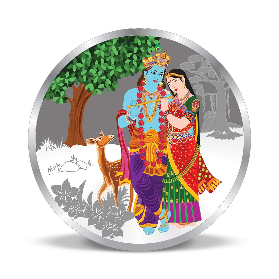 Taraash 999 Purity 100Gm RadhaKrishna with Deer Silver Coin By ACPL - Taraash