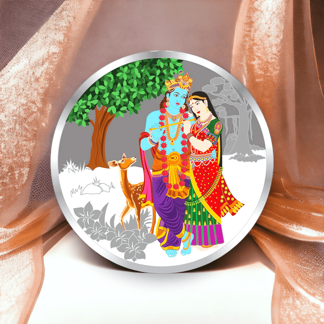 Taraash 999 Purity 100Gm RadhaKrishna with Deer Silver Coin By ACPL - Taraash