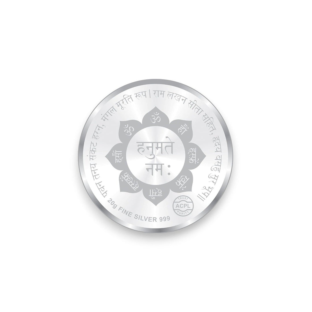 Taraash 999 Purity 20 gm Lord Hanuman Silver Colour Coin By ACPL - Taraash