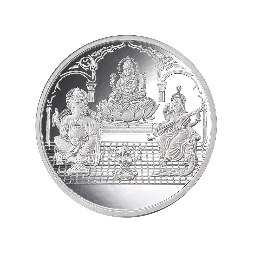 Taraash 999 Purity 5 grams Trimurti Silver Coin With Packaging By ACPL - Taraash