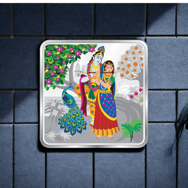 Taraash 999 Purity 50 grams Radha Krishna Silver Coin By ACPL - Taraash