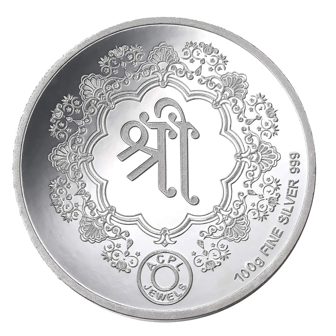 Taraash 999 Silver 100 gram Laxmi, Ganesh & Saraswati Coin By ACPL - Taraash