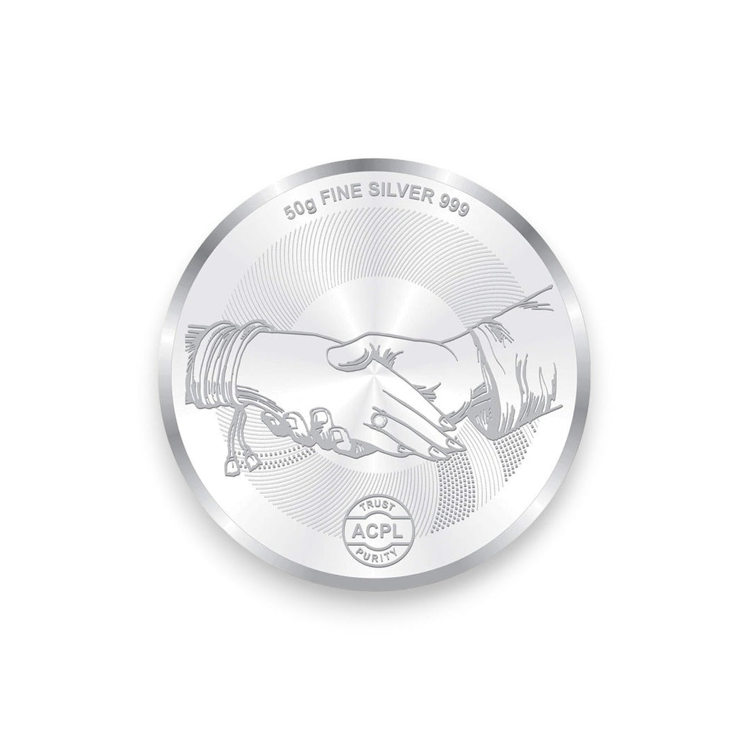 Taraash 999 Silver 50 gm Wedding Coin For Newly Married Couple By ACPL - Taraash