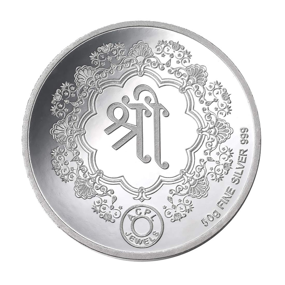 Taraash 999 Silver 50 gram Laxmi, Ganesh & Saraswati Coin By ACPL - Taraash
