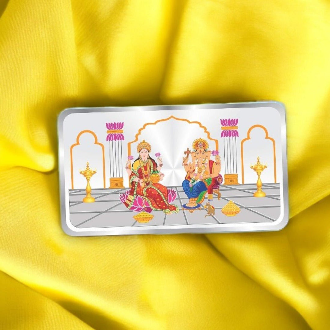 Taraash 999 Silver Color Lakshmi Ganesha 50 gm Bar Coin - Taraash
