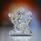 Taraash 999 Silver Ganesha Sitting on Aasan with Farshi in Hands Idol For Gifting - Taraash