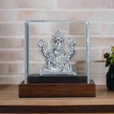 Taraash 999 Silver Ganesha Sitting on Aasan with Farshi in Hands Idol For Gifting - Taraash