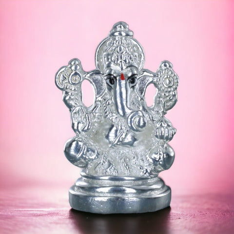 Taraash 999 Silver Ganesha Sitting on Aasan with Farshi in Hands Idol For Gifting - Taraash