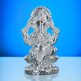 Taraash 999 Silver Ganesha with aura crown sitting on heighted seat Idol For Gifting - Taraash