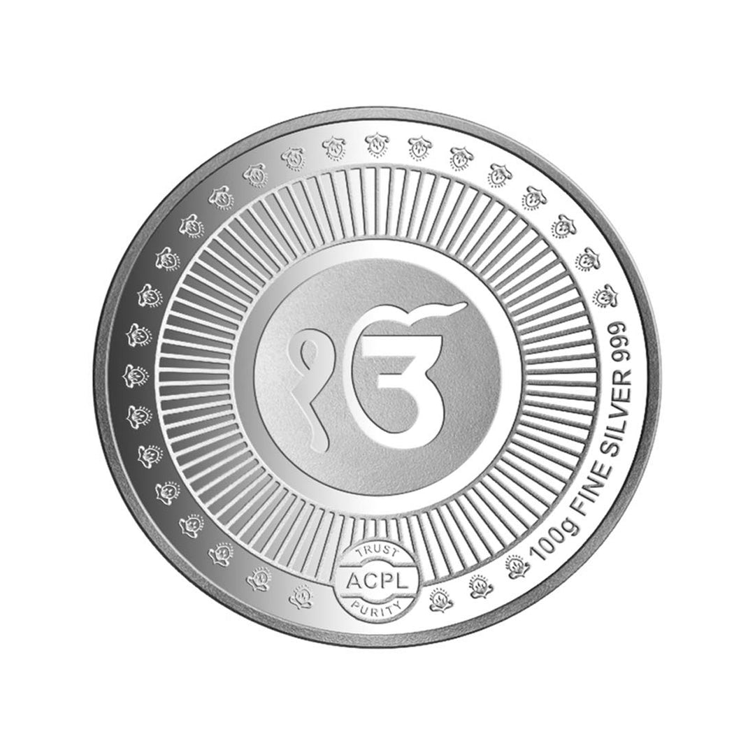 Taraash 999 Silver Guru Nanak Dev ji 100 gm Coin For Gifting - Taraash