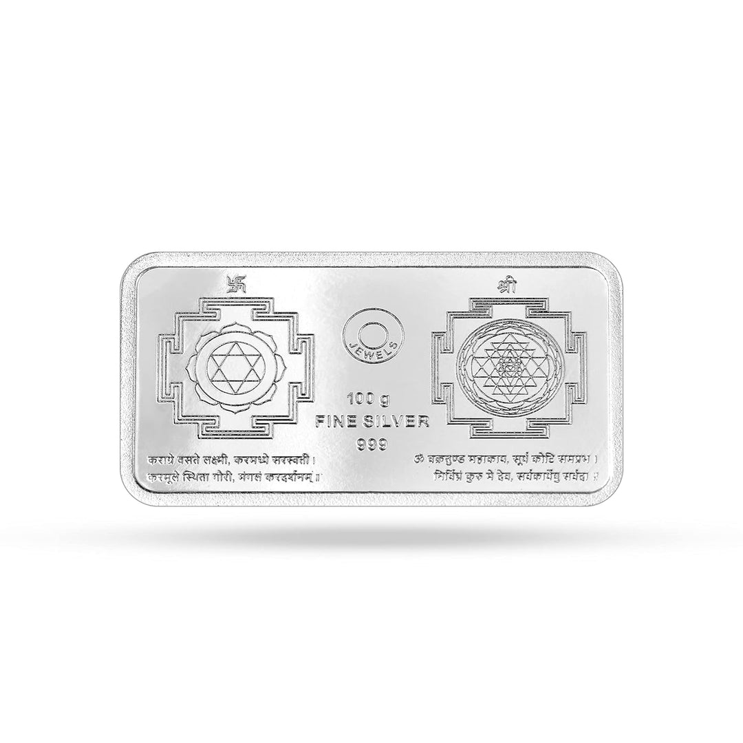Taraash 999 Silver Lakshmi Ganesha 100 Gram Bar Coin CF16R11G100W - Taraash