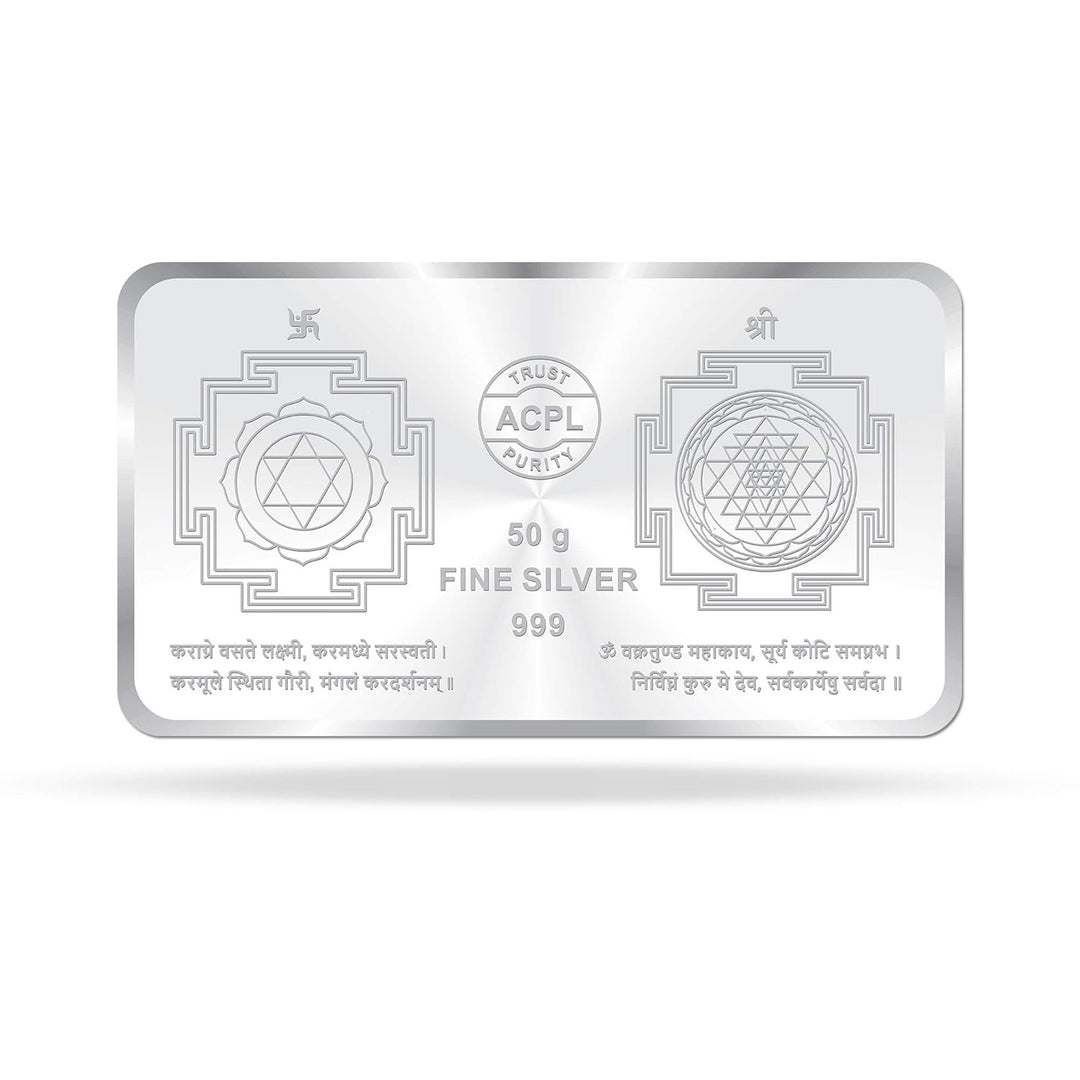 Taraash 999 Silver Lakshmi Ganesha 50 Gram Bar Coin CF16R11G50W - Taraash