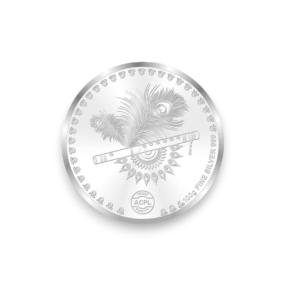 Taraash 999 Silver Multicolor Radha Krishna 100 Gram Coin CF26R9G100W - Taraash