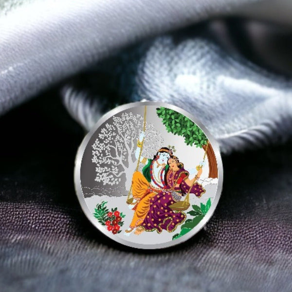 Taraash 999 Silver Multicolor Radha Krishna 20 Gram Coin CF26R9G20W - Taraash
