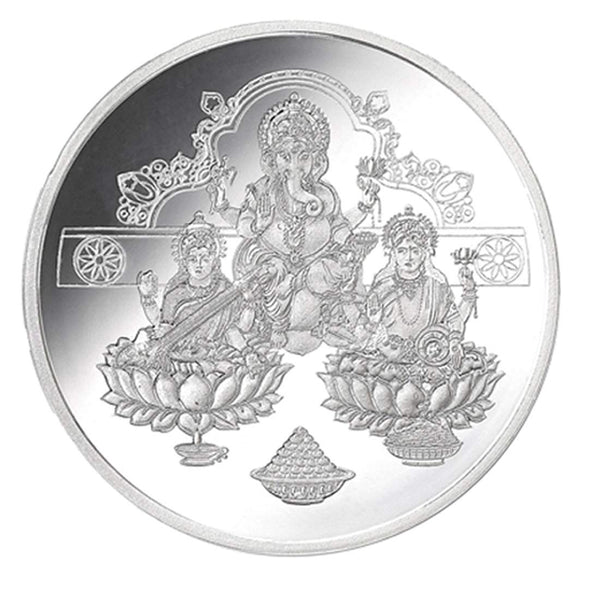 Taraash 999 Silver Trimurti 100gm Coin For Gifting CF30R2G100W - Taraash