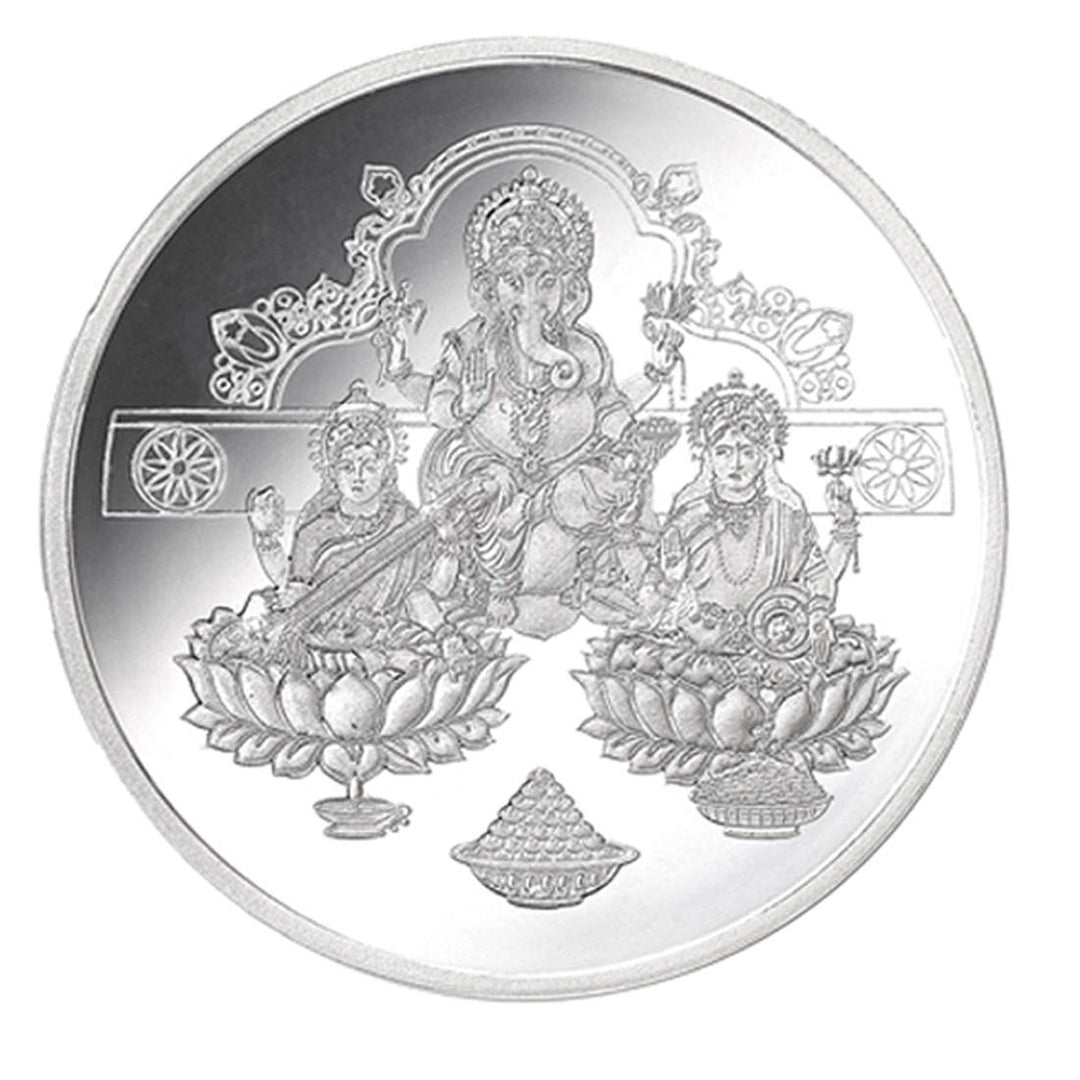 Taraash 999 Silver Trimurti 100gm Coin For Gifting CF30R2G100W - Taraash