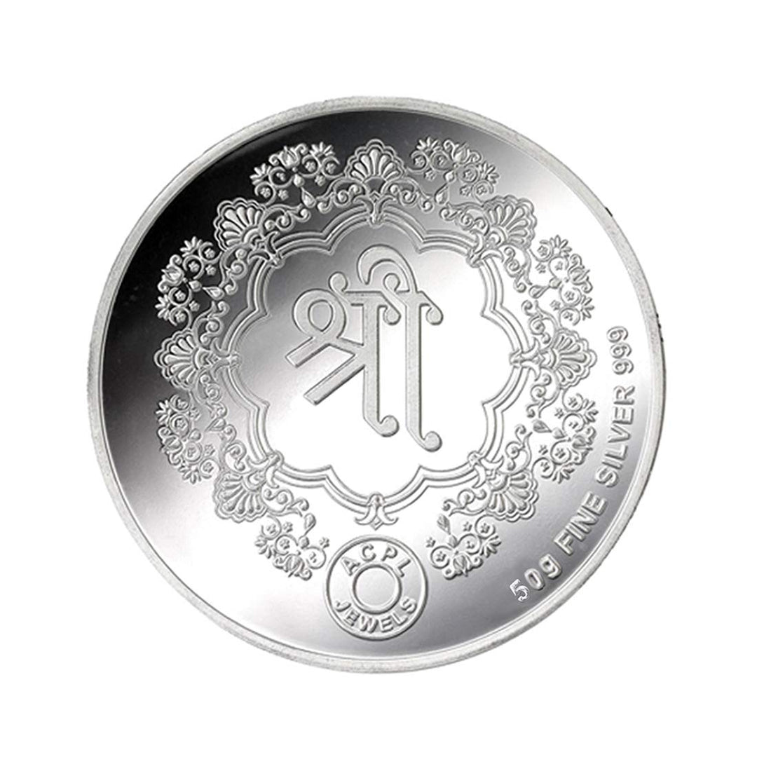 Taraash 999 Silver Trimurti 50gm Coin For Gifting CF30R2G50W - Taraash