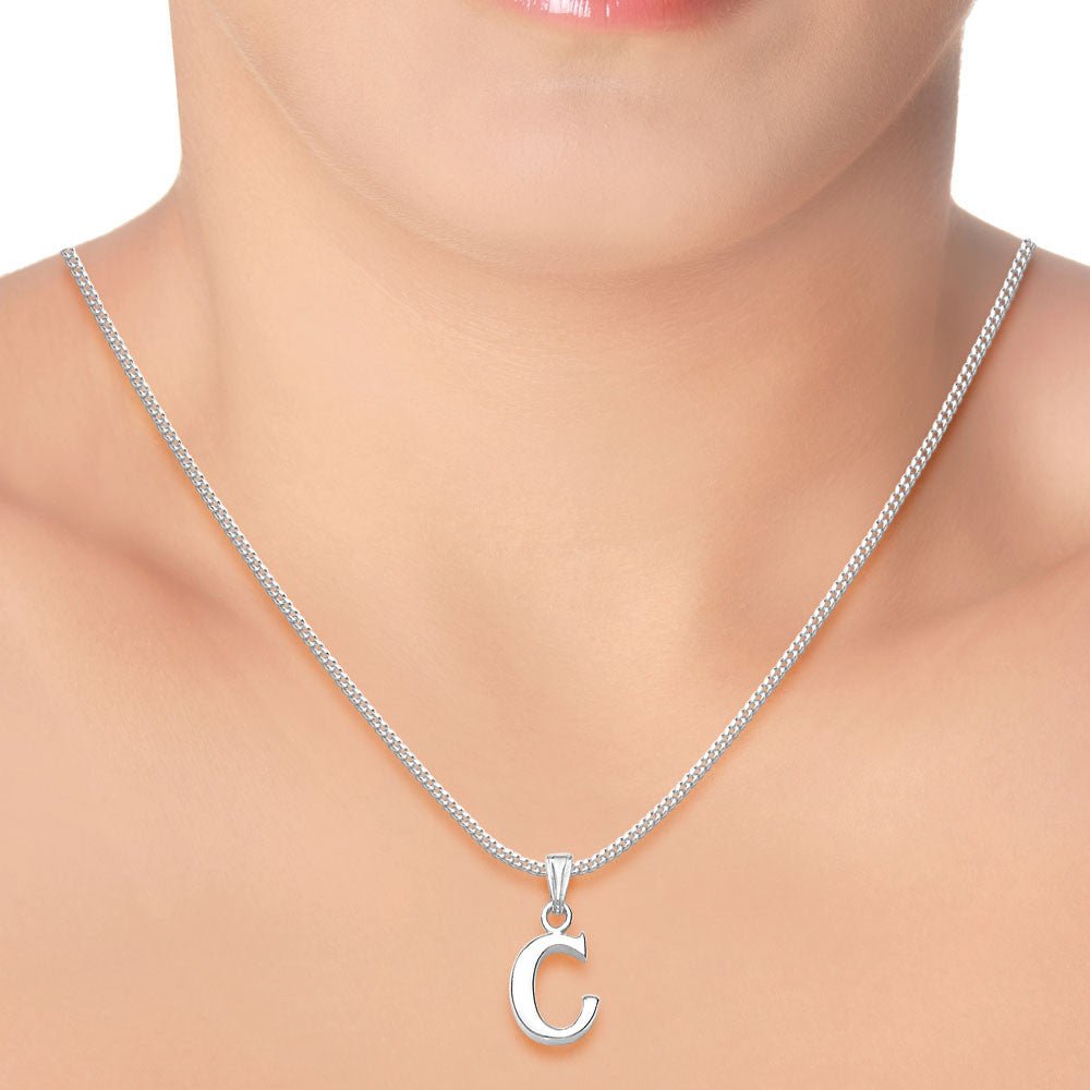 Taraash Alphabet 'C' with 18" Chain 925 Sterling Silver Pendant For Unisex COMBO PD 79 - Taraash
