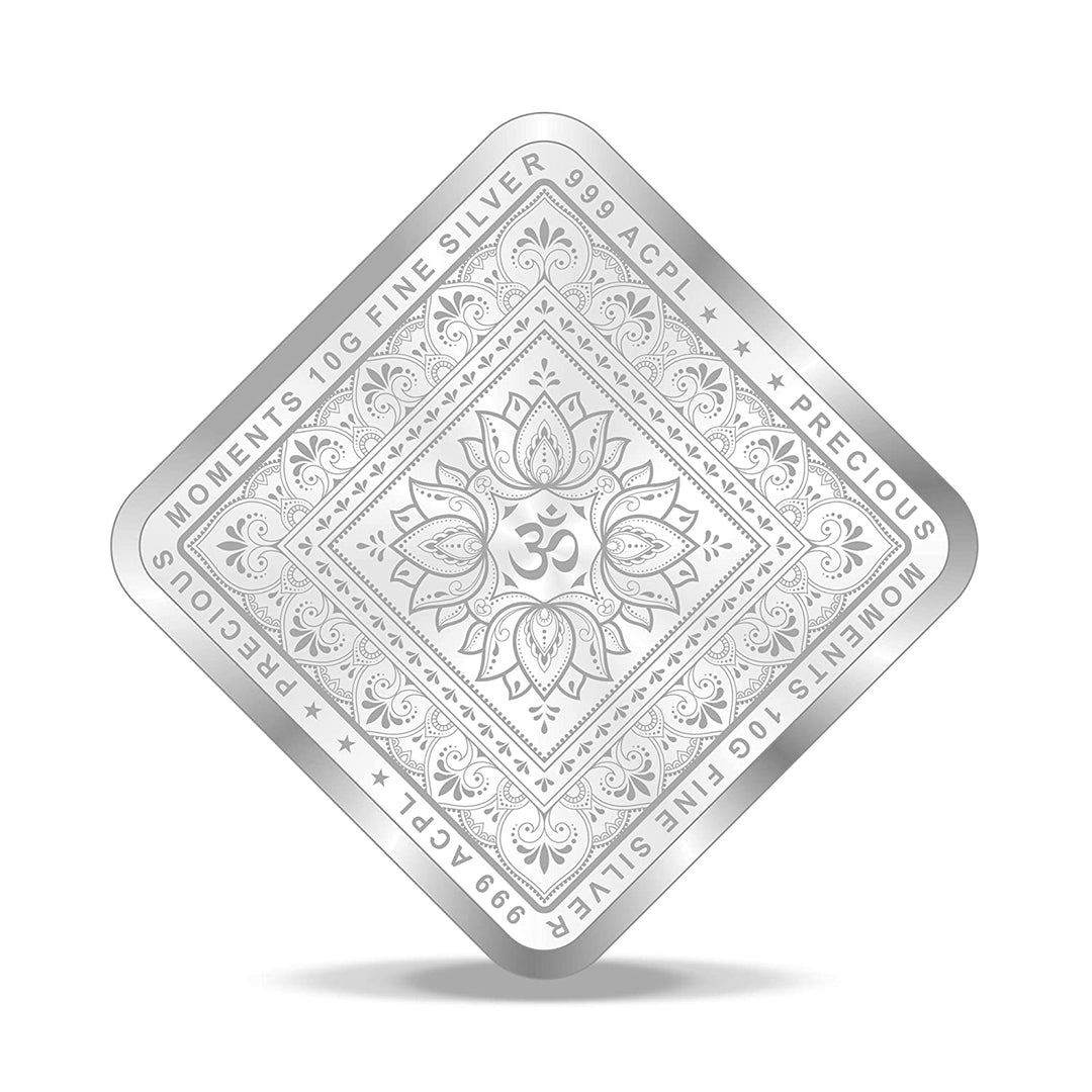 Taraash Diamond Shape 999 Purity 10 grams Laxmi Ganesh Silver Coin With Packaging By ACPL - Taraash