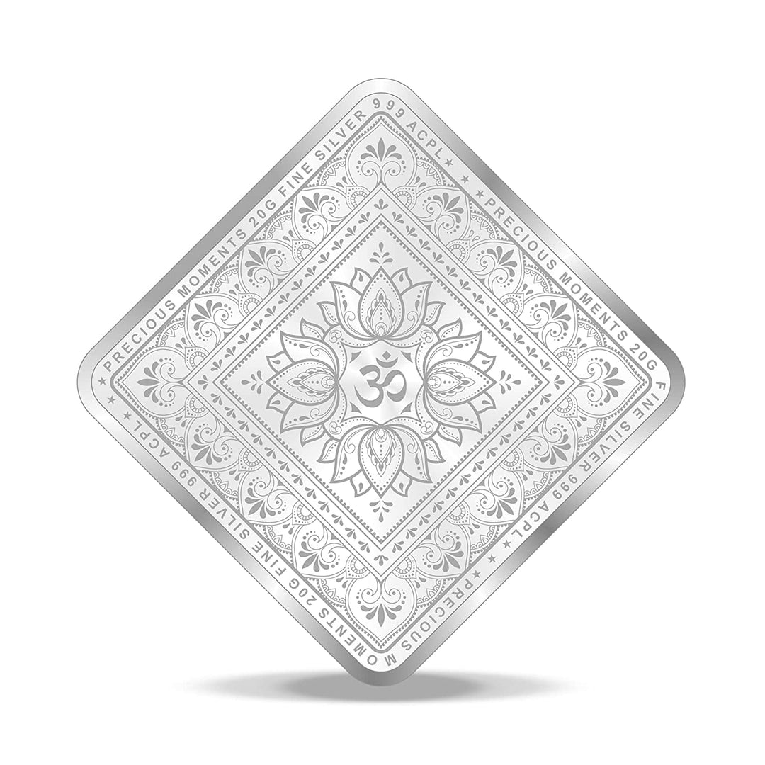 Taraash Diamond Shape 999 Purity 20 grams Laxmi Ganesh Silver Coin With Packaging By ACPL - Taraash