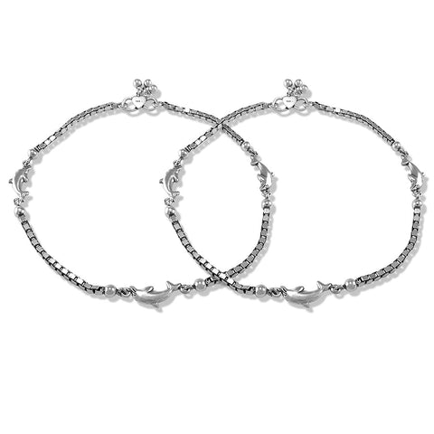 Taraash Fancy Sterling Silver Dolphin antique anklet for women - Taraash