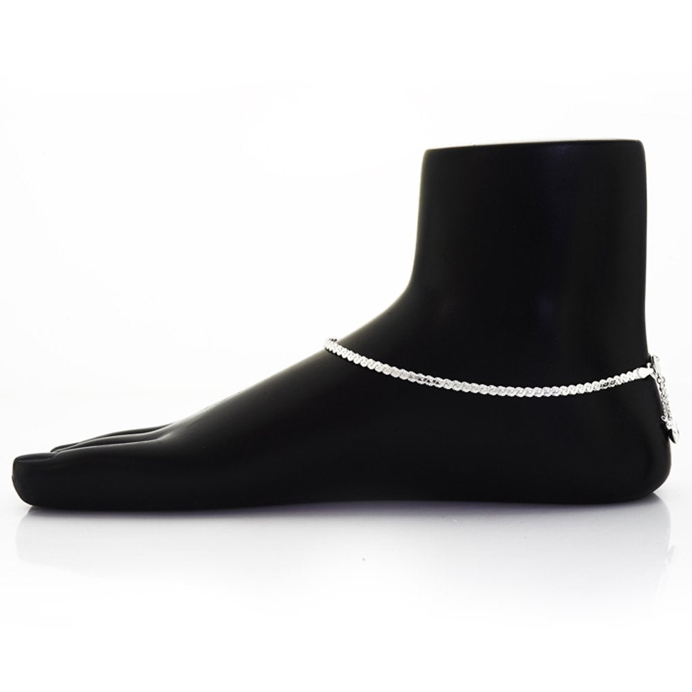 Taraash Single Line Designer Ending with Heart Charm 925 Sterling Silver Anklet For Women AN0549S - Taraash