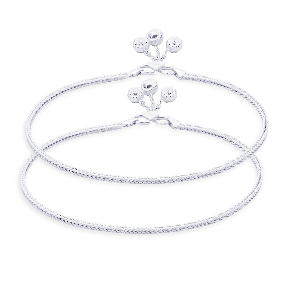 Taraash Single Line Plain Ending with Floral Charm 925 Silver Anklet For Women AN0538S - Taraash