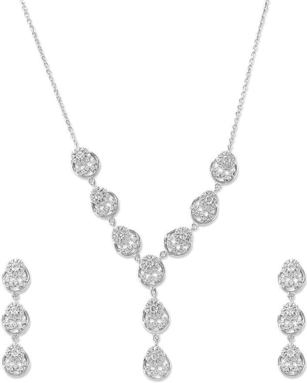 Taraash Sterling Silver 925 White Cz Necklace Set For Women - Taraash