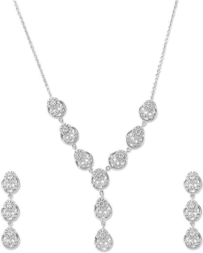 Taraash Sterling Silver 925 White Cz Necklace Set For Women - Taraash