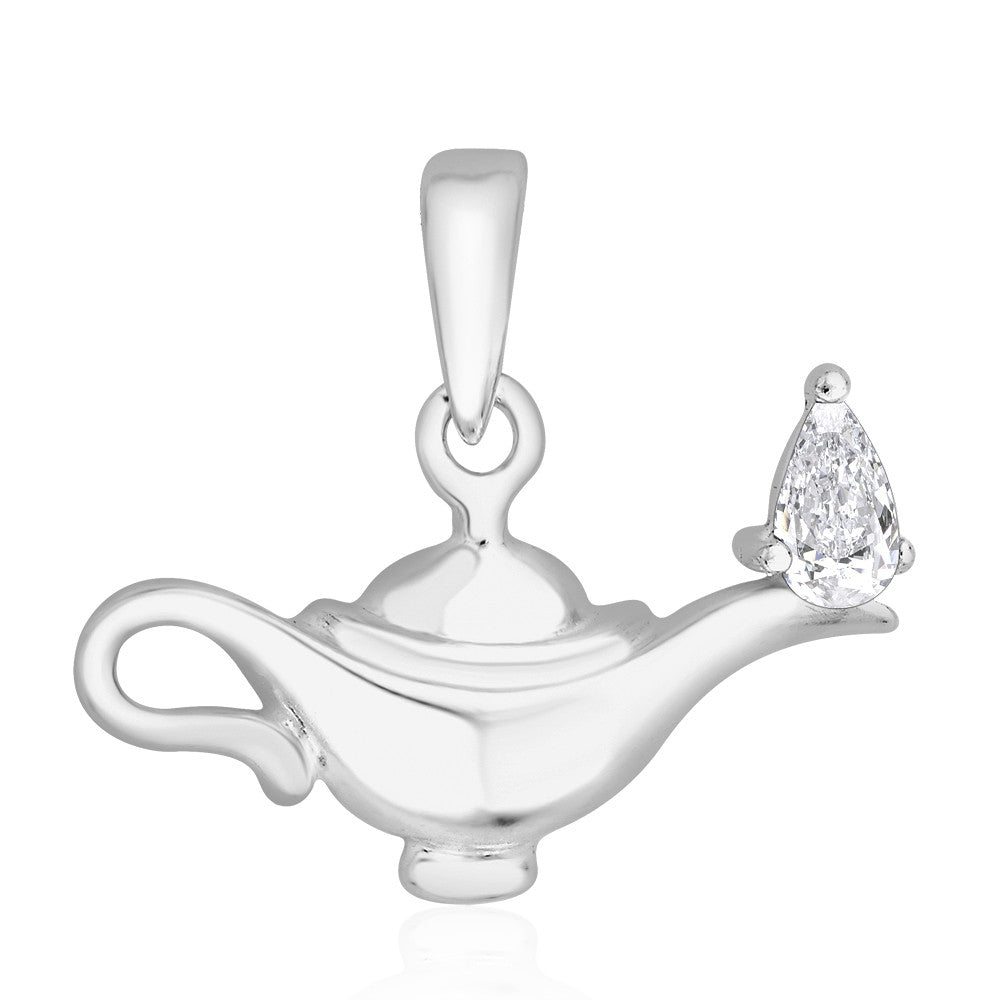 Taraash Sterling Silver Aladdin Genie's Lamp Pendant With Chain For Men COMBO PDCH 125 - Taraash