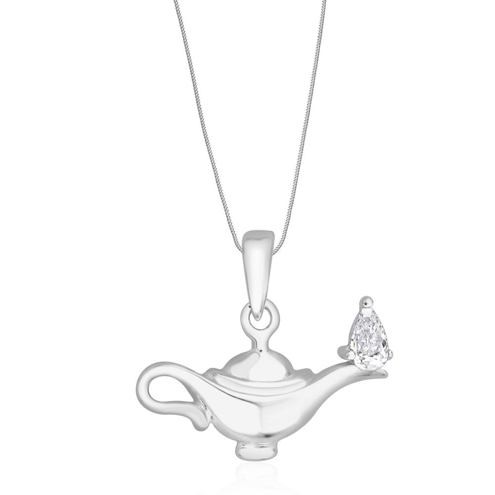 Taraash Sterling Silver Aladdin Genie's Lamp Pendant With Chain For Men COMBO PDCH 125 - Taraash