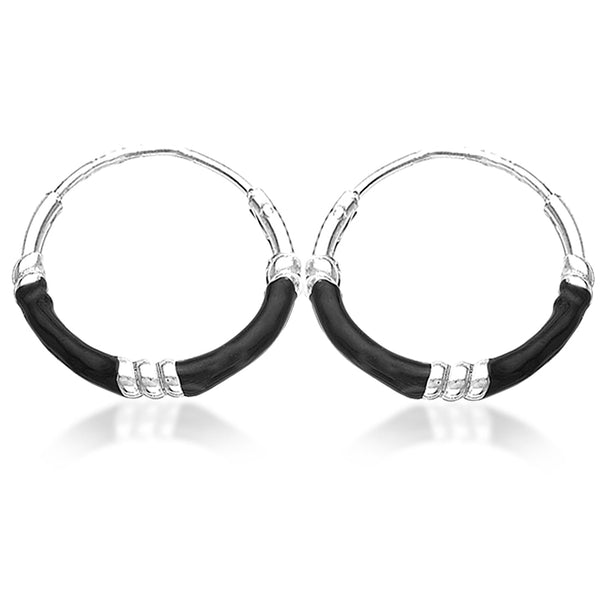 Taraash Sterling Silver Black Enamel Hoop Earring For Women - Taraash